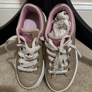 Skechers Girls' Gold Glitter Sneakers with Pink Lining